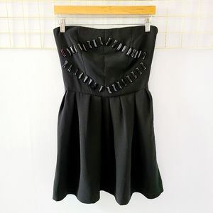 Maje Black Embellished Beaded Sexy Goth Strapless Mini Dress